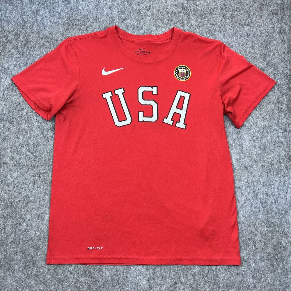 Nike Dri-Fit Men's T-Shirt Red Team USA Olympics Short Sleeve The Nike Tee Sz M